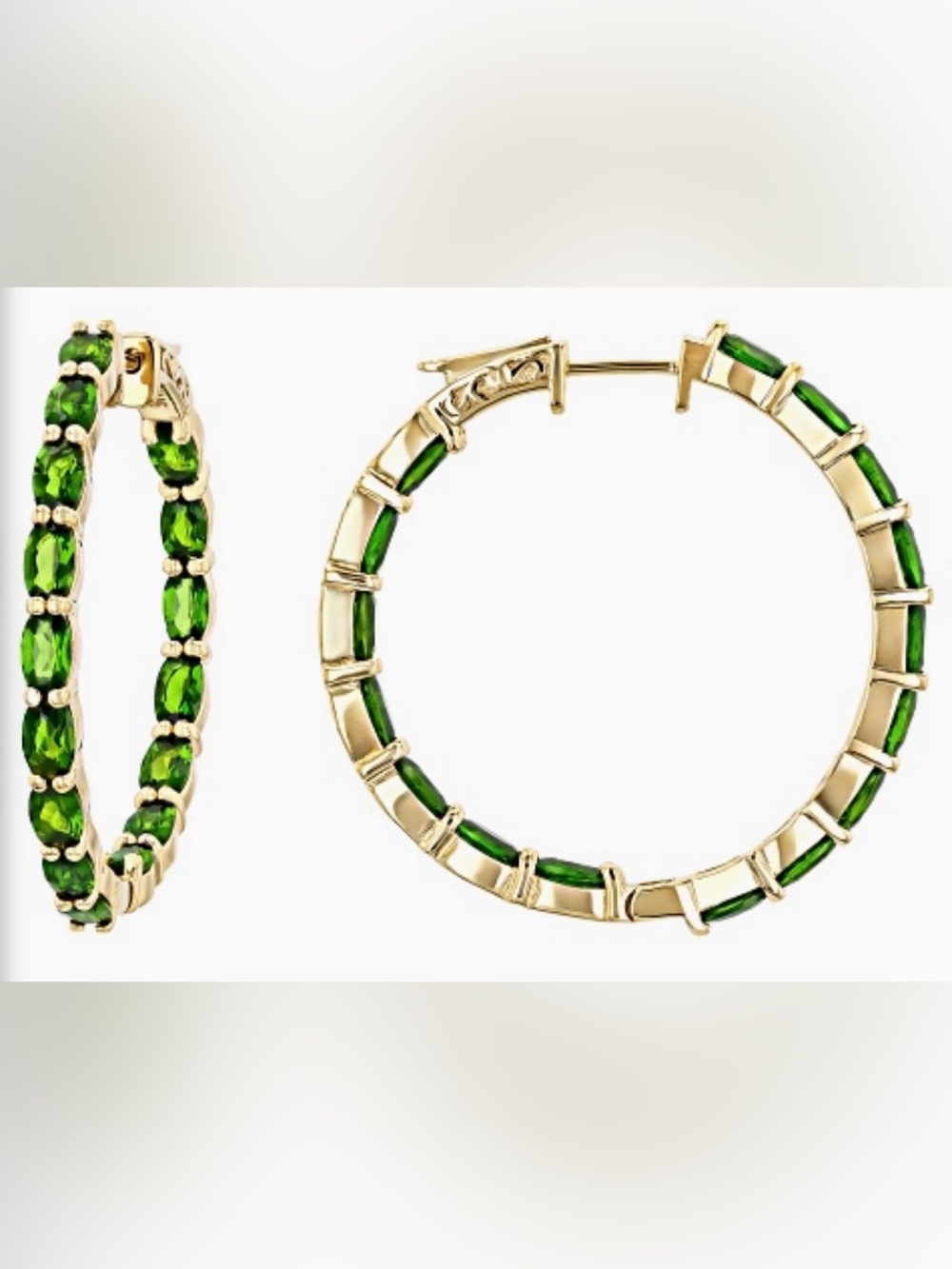 Green Chrome Diopside 18K Gold on Silver Hoop Earrings 8.20ctw